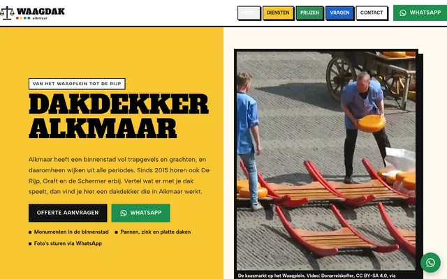 Screenshot van de homepage van Dakdekker Alkmaar