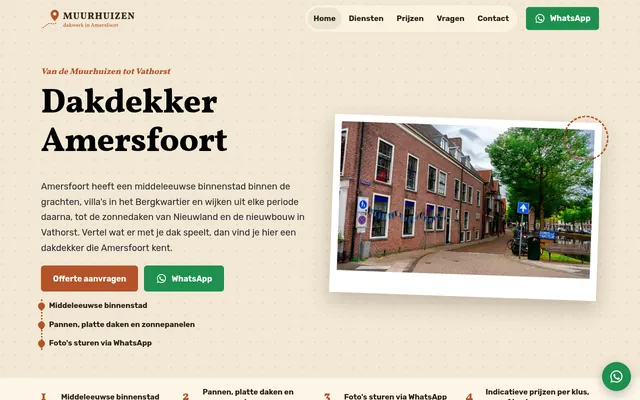 Screenshot van de homepage van Dakdekker Amersfoort