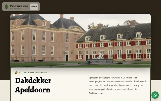 Screenshot van de homepage van Dakdekker Apeldoorn