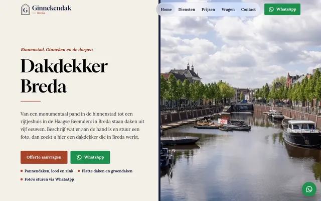 Screenshot van de homepage van Ginnekendak