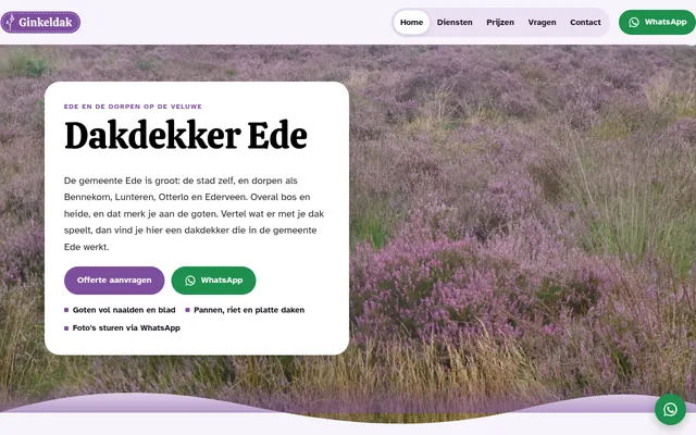 Screenshot van de homepage van Dakdekker Ede