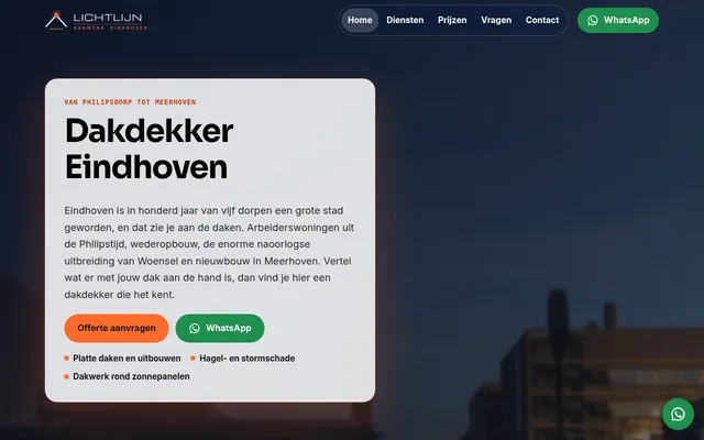 Screenshot van de homepage van Lichtlijn Dakwerk