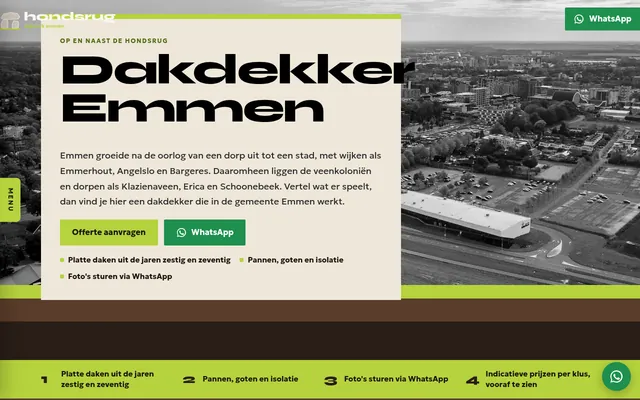Screenshot van de homepage van Dakdekker Emmen