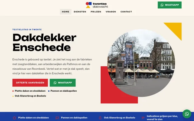 Screenshot van de homepage van Dakdekker Enschede