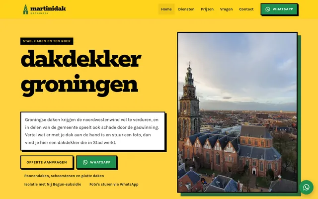 Screenshot van de homepage van Martinidak