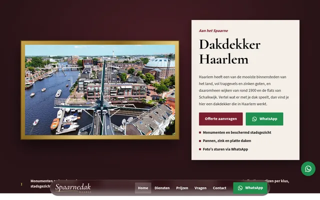 Screenshot van de homepage van Dakdekker Haarlem