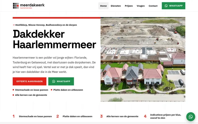 Screenshot van de homepage van Dakdekker Haarlemmermeer