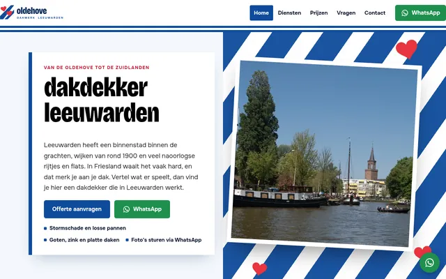Screenshot van de homepage van Dakdekker Leeuwarden