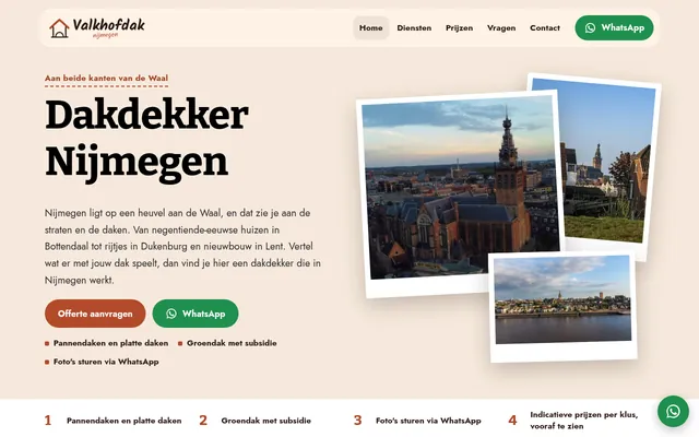 Screenshot van de homepage van Valkhofdak