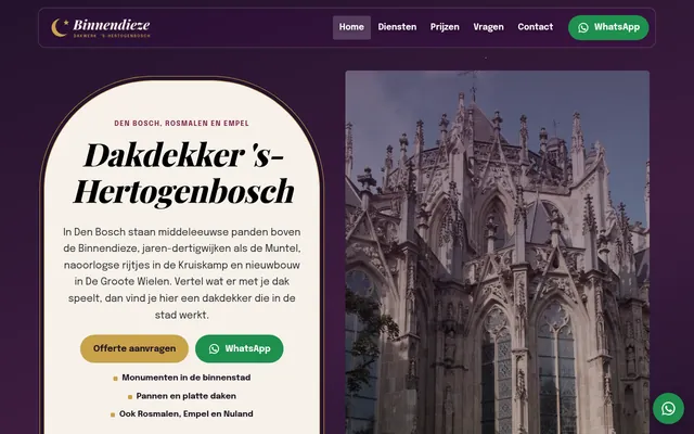 Screenshot van de homepage van Dakdekker 's-Hertogenbosch