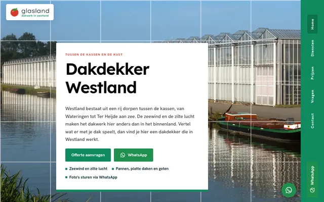 Screenshot van de homepage van Dakdekker Westland
