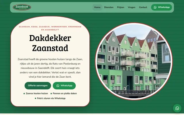 Screenshot van de homepage van Dakdekker Zaanstad