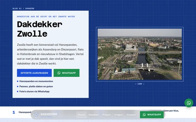 Screenshot van de homepage van Dakdekker Zwolle