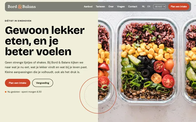 Screenshot van de homepage van Bord & Balans