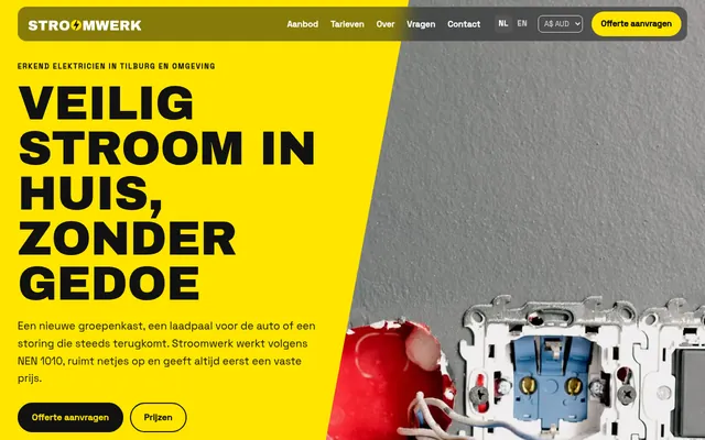 Screenshot van de homepage van Stroomwerk Elektra