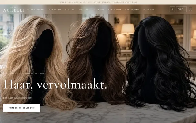Screenshot van de homepage van Maison Aurelle