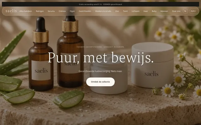 Screenshot van de homepage van Saelis