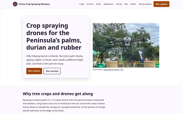 Top of the Drone Crop Spraying Malaysia website homepage on desktop