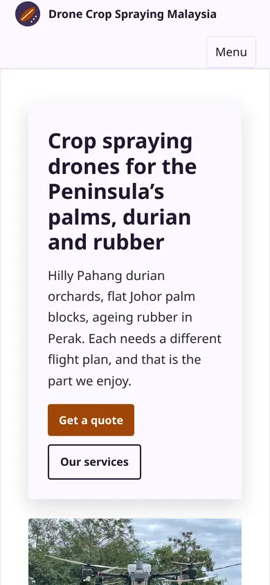 Top of the Drone Crop Spraying Malaysia website homepage on a phone