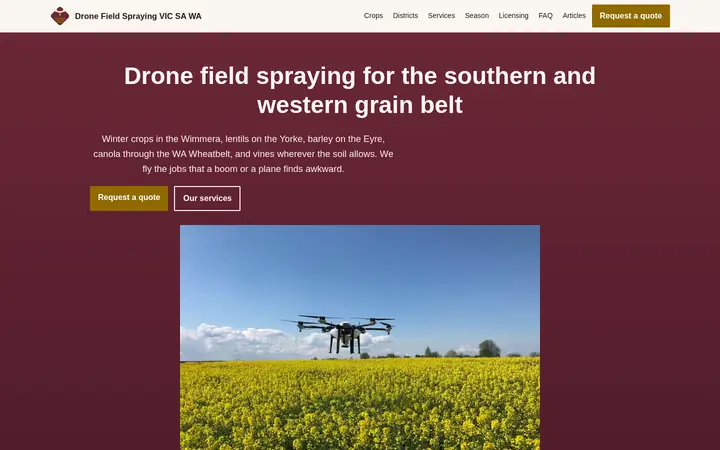 Top of the dronefieldsspraying.com homepage