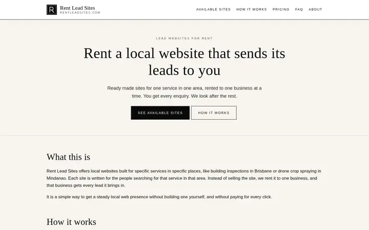 Top of the Rent Lead Sites website homepage on desktop
