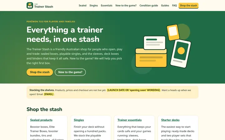 Top of the The Trainer Stash website homepage on desktop