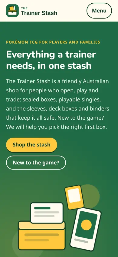 Top of the The Trainer Stash website homepage on a phone