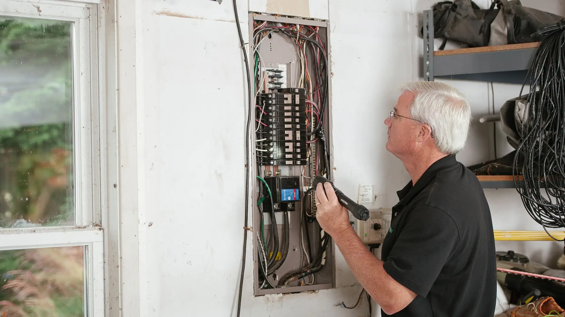 Elektricien werkt aan een open zekeringkast