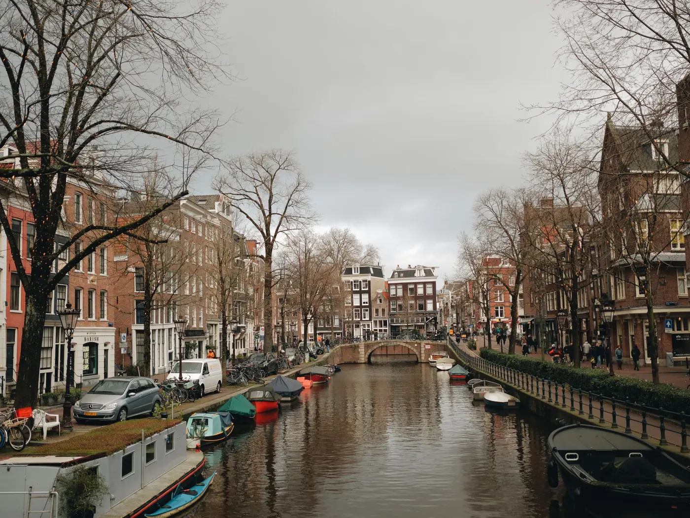 Gracht met bomen en woonhuizen