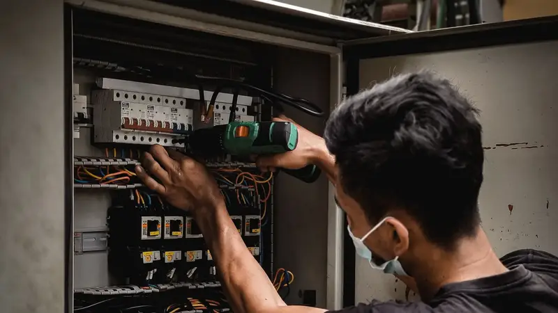 Electrician working on a consumer unit
